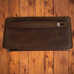 Women's Faux Leather Dark Brown Clutch Wallet Zip Around Classic Large Casual